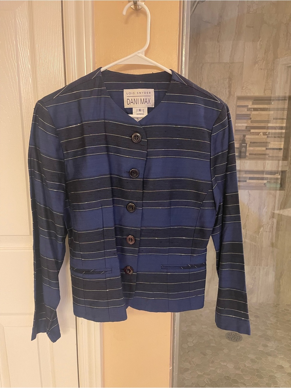 Dani Max Navy Striped Button Jacket